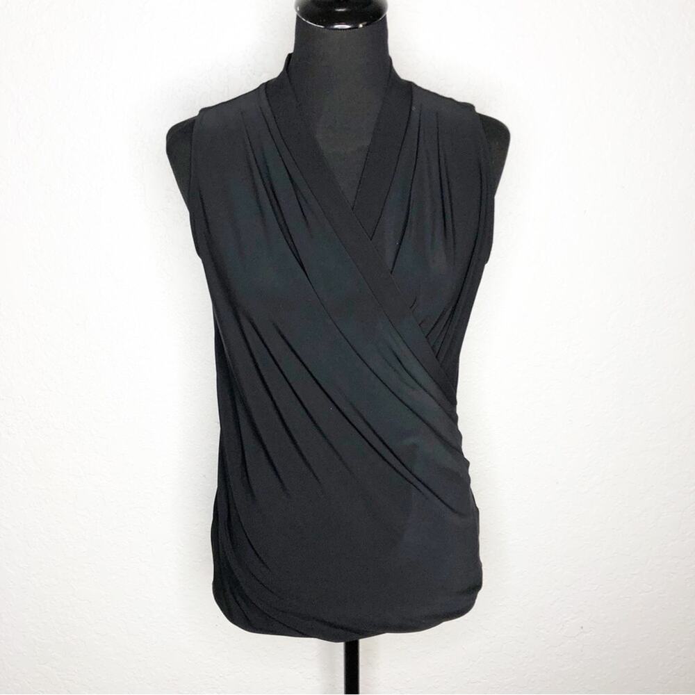 WHBM black surplice shell‎ wrap front sleeveless top Small NWT classic staple